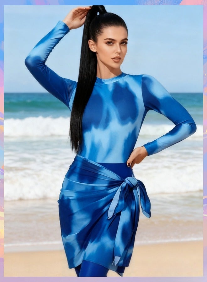 Fianser Swimwear 3-Piece Swimsuits Set Long Sleeve With Chiffon Wrap Skirt Beachwear Burkini Modest Fashion Conservative Sun UV Protection Diving Suit Surfing Suit Quick Dry Swimming Costume Zipper Long Pants - Image 1